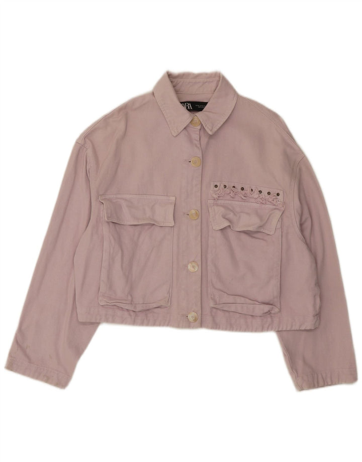 Zara Dame Oversized Crop Denim Jacket UK 6 XS Pink Bomuld