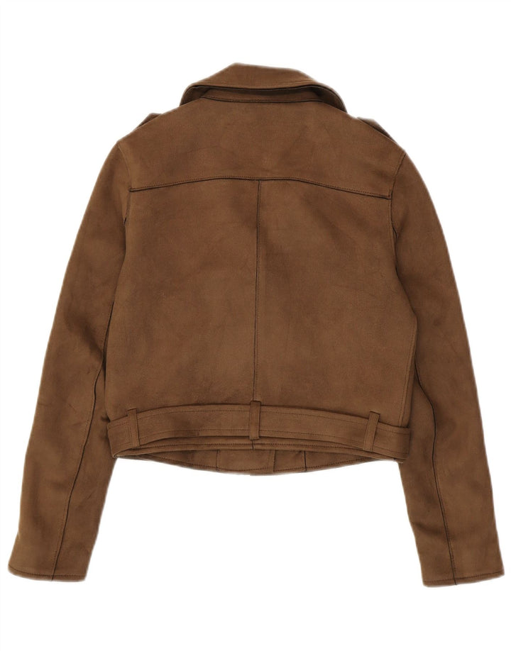 Zara Womens Crop Biker Jacket UK 6 XS Brun