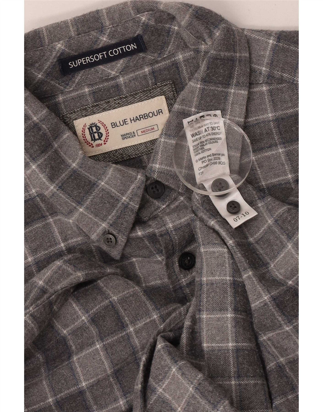 Marks & Spencer Herre Blue Harbor Flannelskjorte Mediumgrå ternet bomuld
