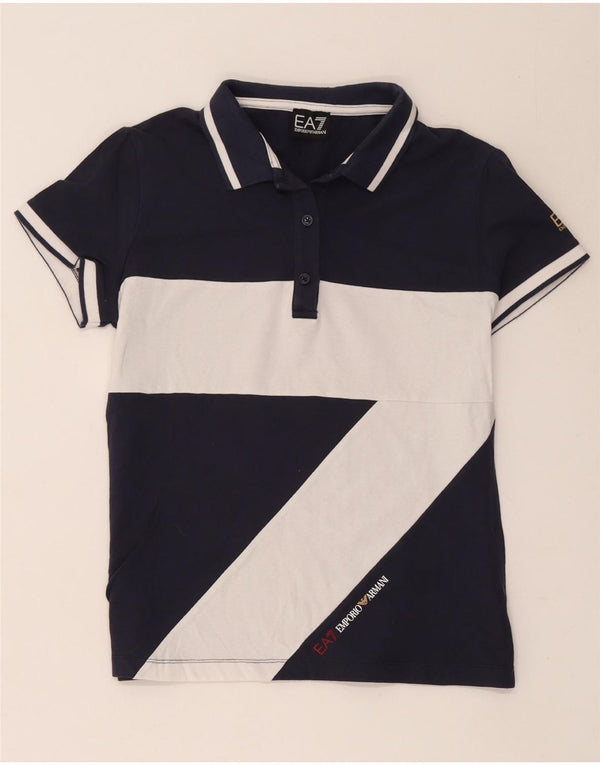 Emporio Armani Dame Polo Shirt UK 10 Small Navy Blue Colourblock