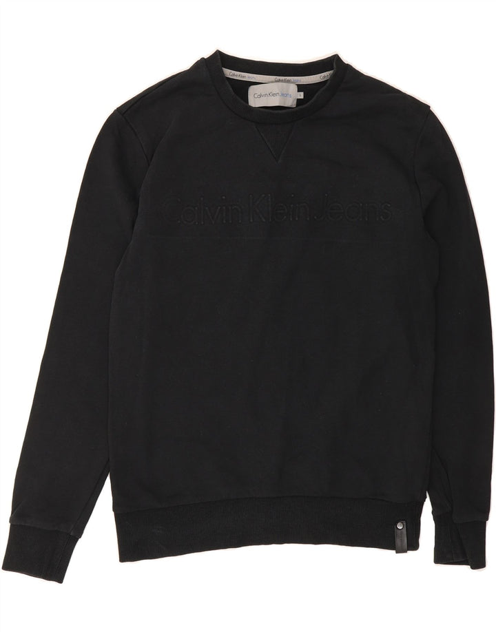 CALVIN KLEIN JEANS Mens Graphic Sweatshirt Jumper Small Black Cotton Vintage Calvin Klein Jeans and Second-Hand Calvin Klein Jeans from Messina Hembry 