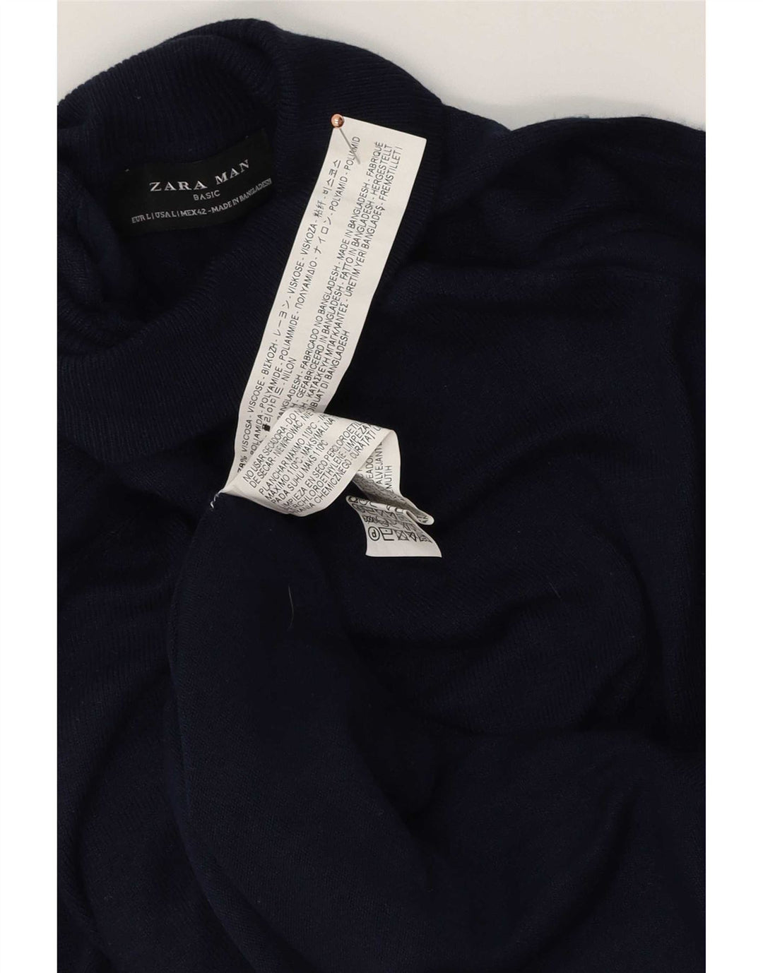 Zara Herre Rullehalstrøje Sweater Stor Marineblå Viscose