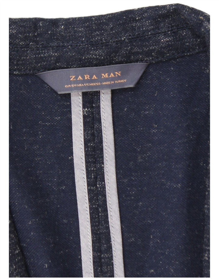 Zara Herre 1-knap blazerjakke EU 54 XL Marineblå Flecked Polyester