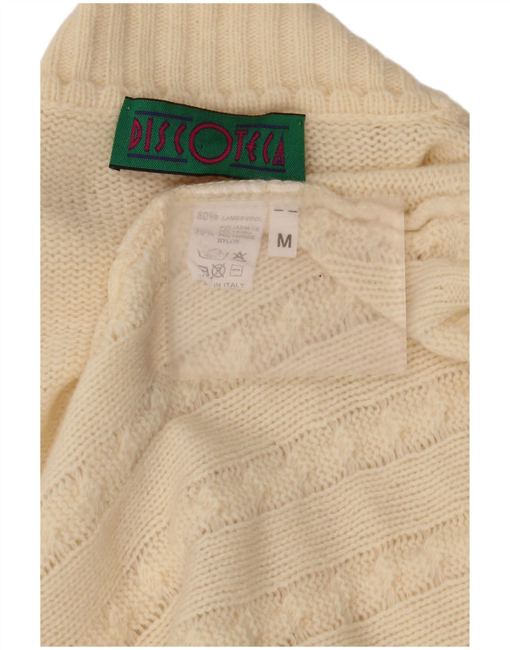 Vintage kvinders grafisk skildpaddehals sweater UK 14 Medium Off White