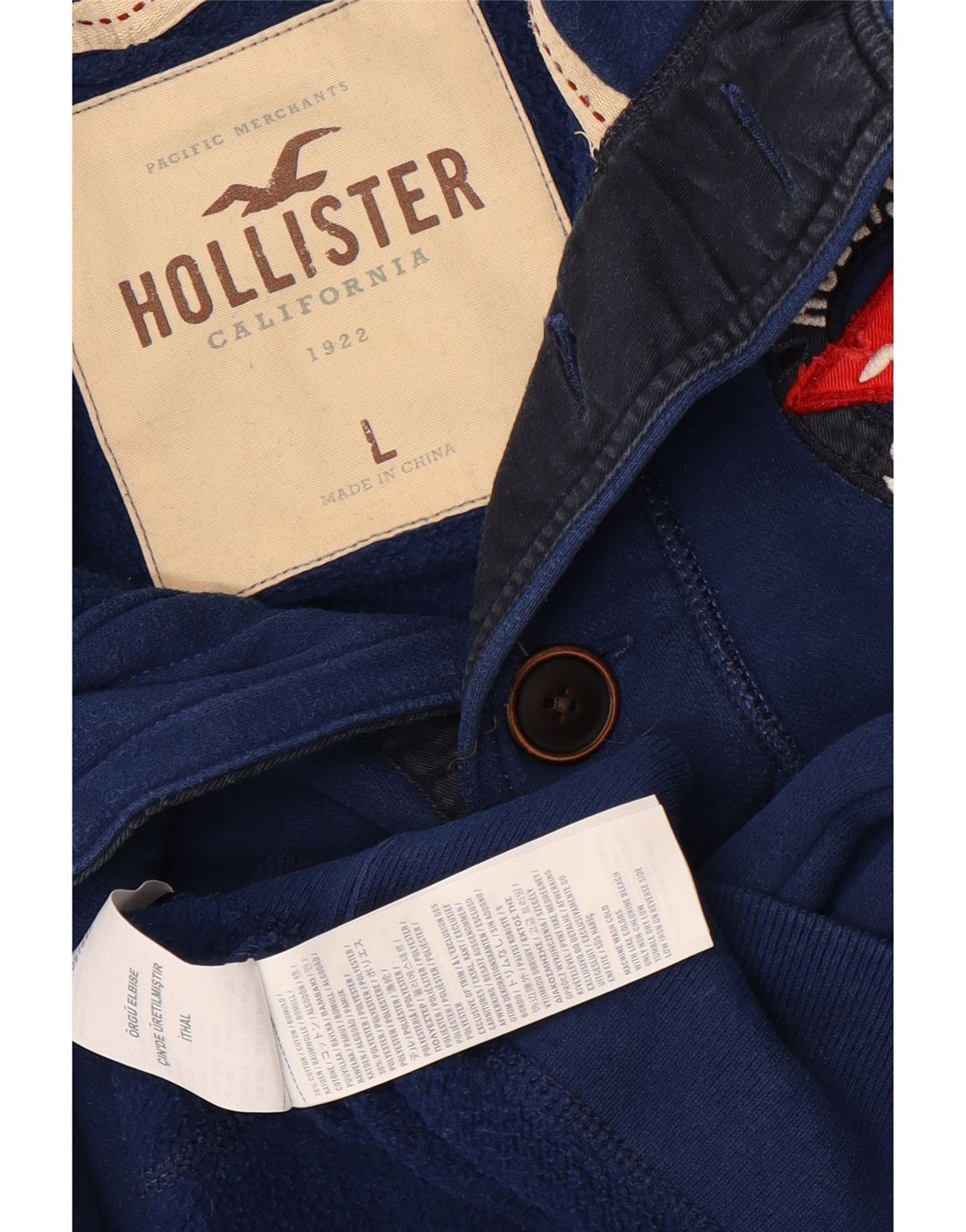 Hollister Herre Button Neck Sweatshirt Jumper Stor Blå Bomuld