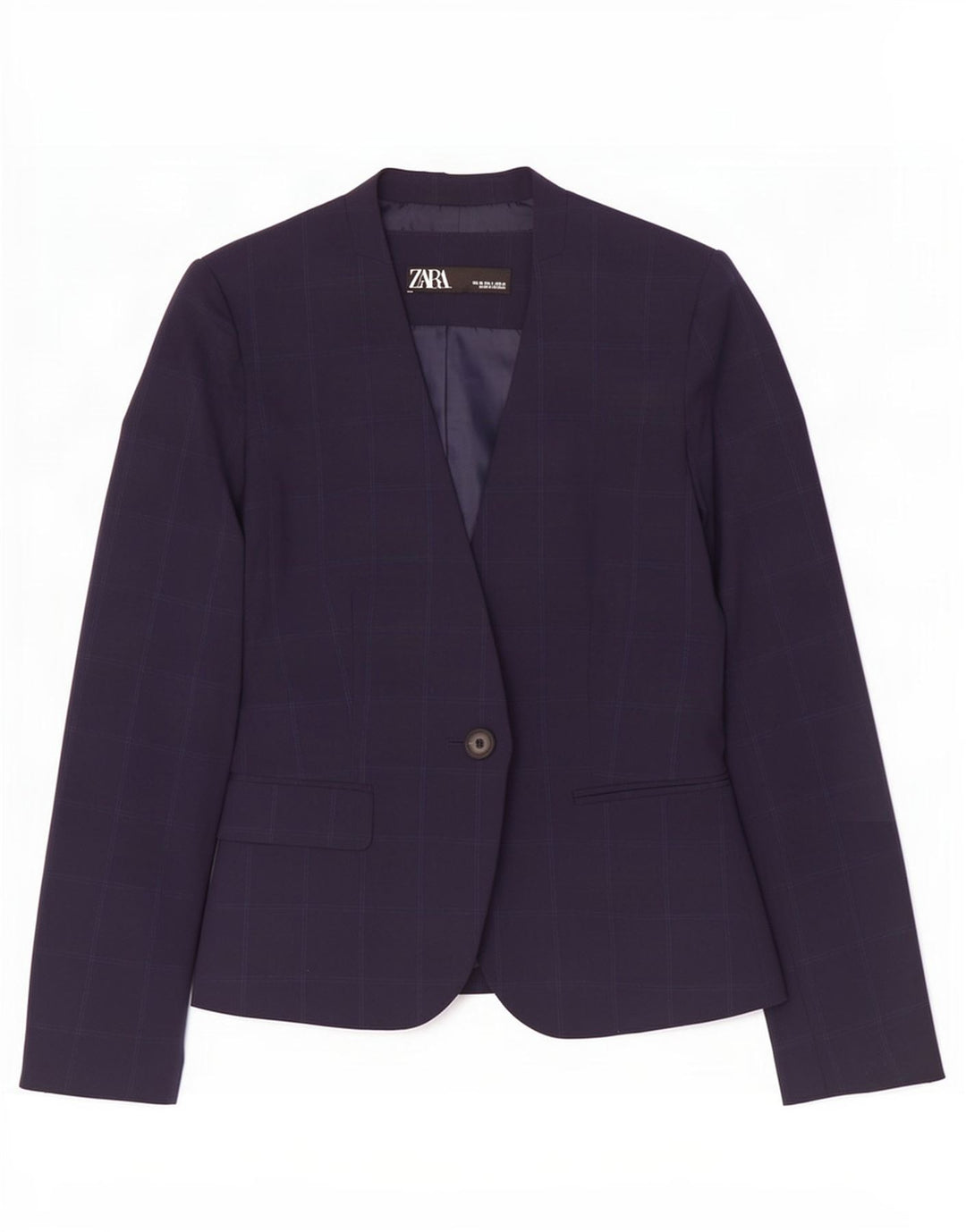 Zara Dame 1-knap blazerjakke EU 38 Small Navy Blue Check