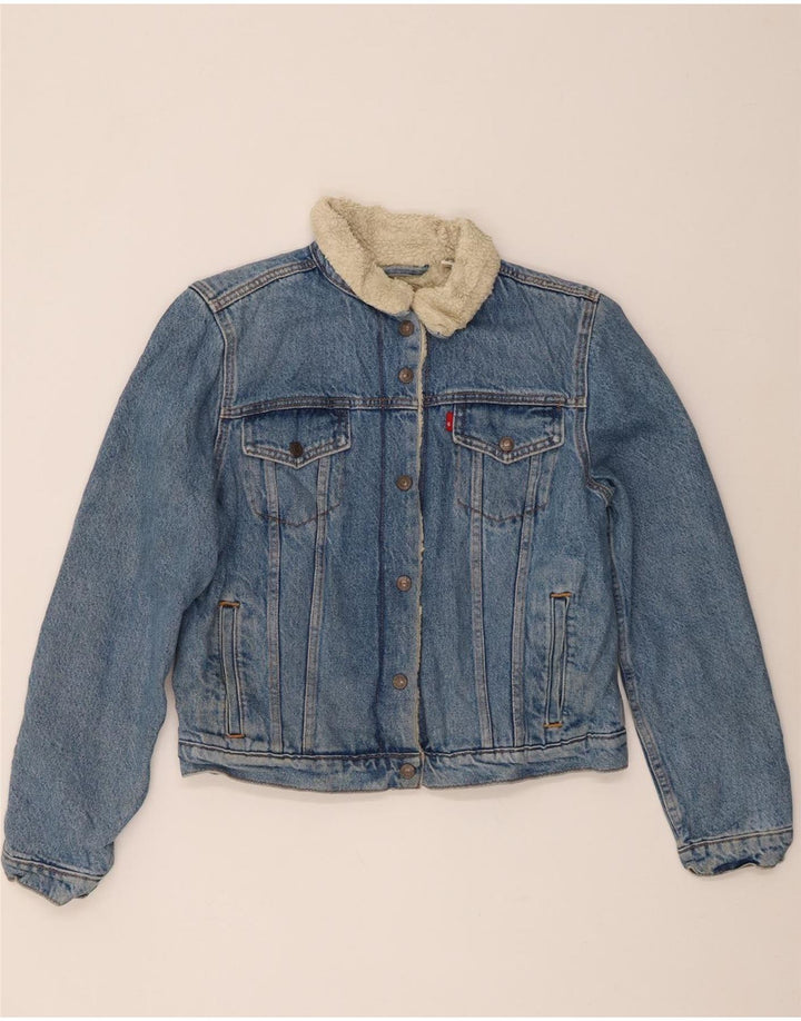 Levi's Dame Denim Sherpa Jacket UK 14 Stor Blå Bomuld