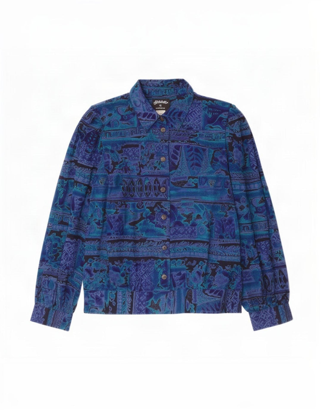 Stitches Dame Abstrakt Mønster Langærmet Bluse Top US 12 Large Blue