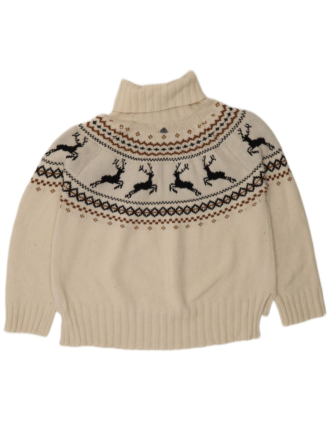 Barbour Dame Roll Neck Jumper Sweater UK 16 Large White Fair Isle Wool