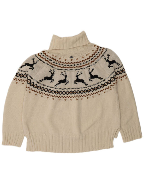 Barbour Dame Roll Neck Jumper Sweater UK 16 Large White Fair Isle Wool