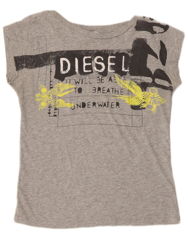 Diesel Dame Grafisk T-Shirt Top UK 12 Medium Grå Flecked