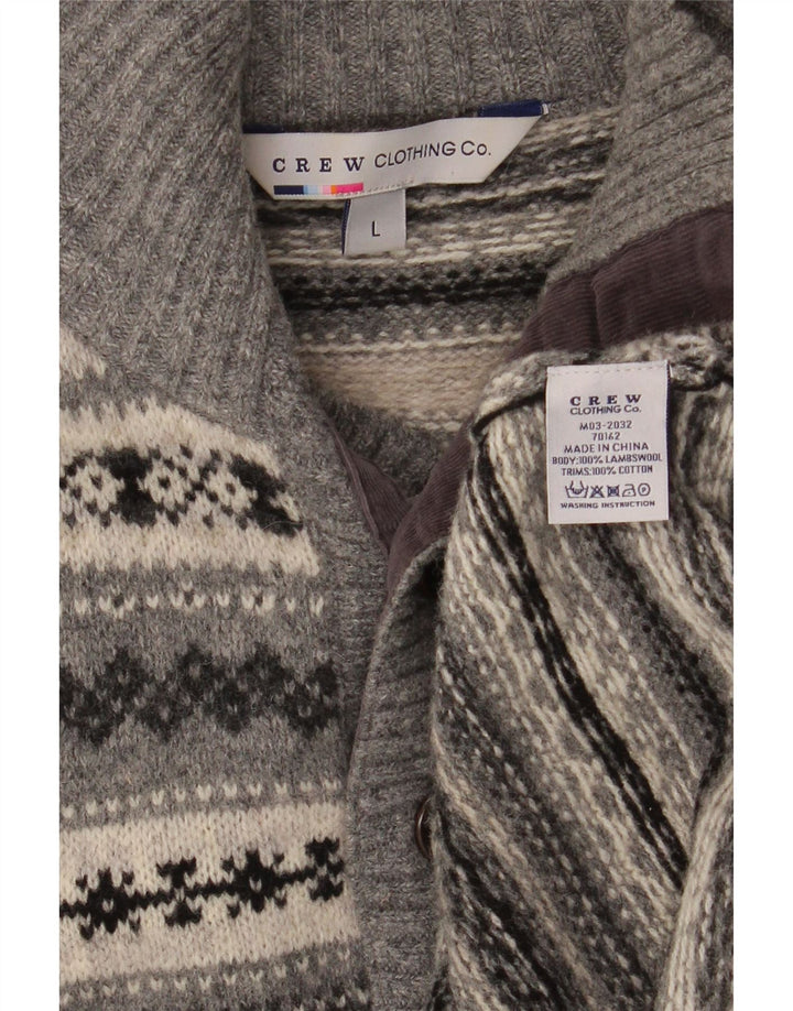 Besætningstøj Herre Button Neck Jumper Sweater Large Grey Fair Isle