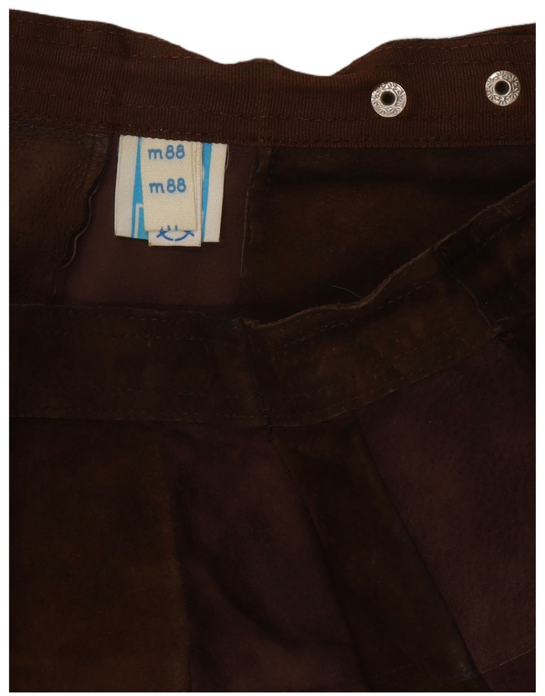 VINTAGE mininederdel i ruskind til kvinder W26 lille brunt læder