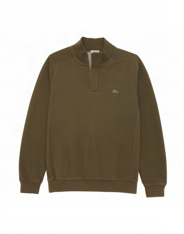 Lacoste Herre Button Neck Jumper Sweater Størrelse 4 Medium Khaki Bomuld