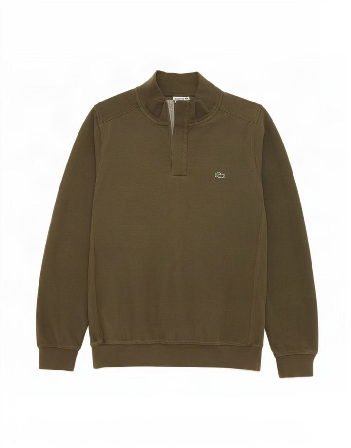 Lacoste Herre Button Neck Jumper Sweater Størrelse 4 Medium Khaki Bomuld