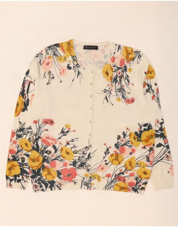 Marks & Spencer Dame Cardigan Sweater UK 16 Large Beige Floral Viscose