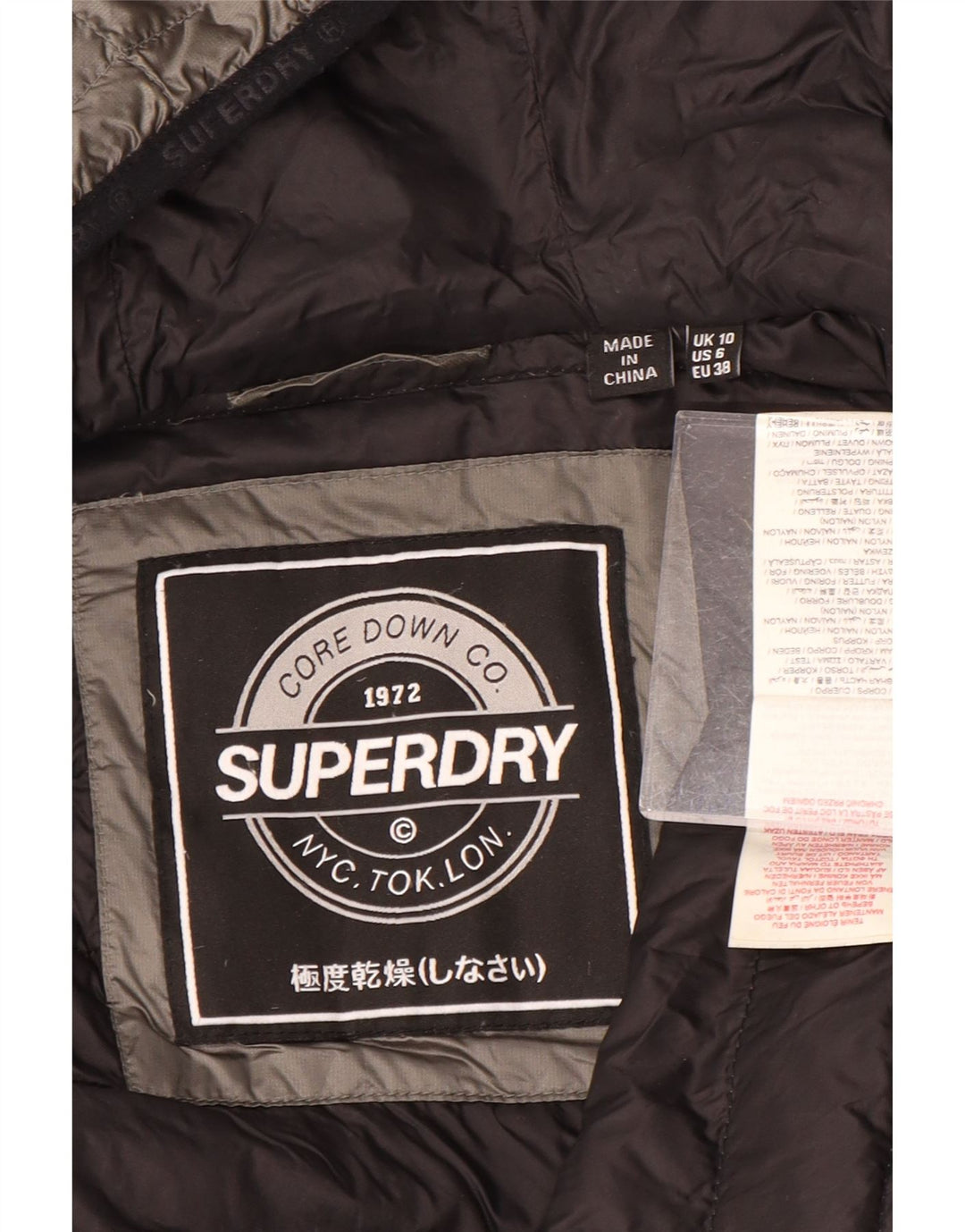 SUPERDRY Polstret hættejakke til kvinder UK 10 Lille grå nylon