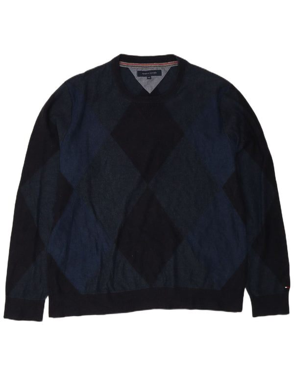 Tommy Hilfiger Herre Crew Neck Jumper Sweater 2XL Navy Blue Argyle/Diamond