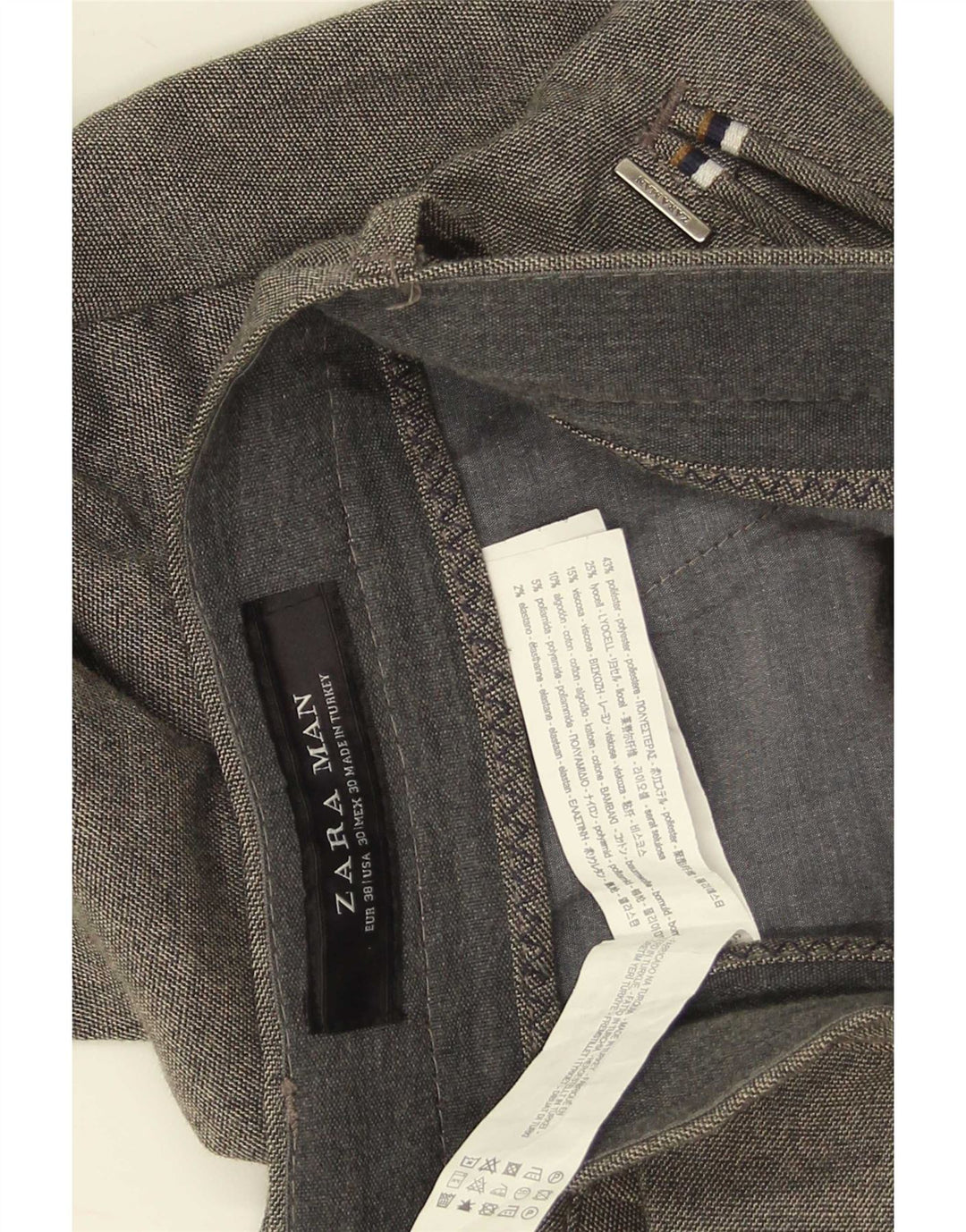 Zara Herre Crop Slim Chino Bukser EU 38 Small W30 L25 Grå Polyester