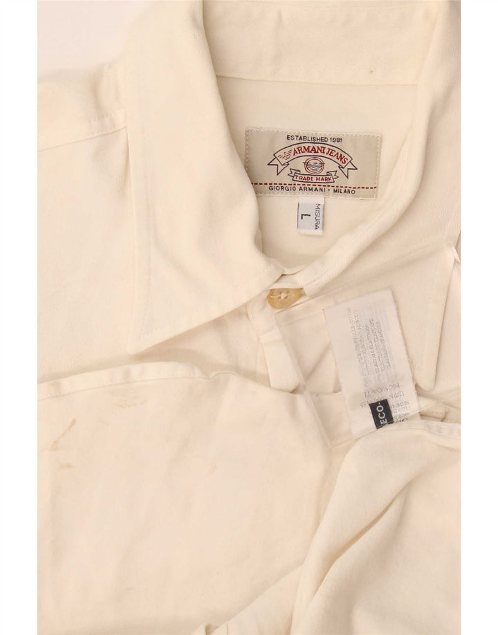 Armani Jeans Herreskjorte Large Off White Bomuld