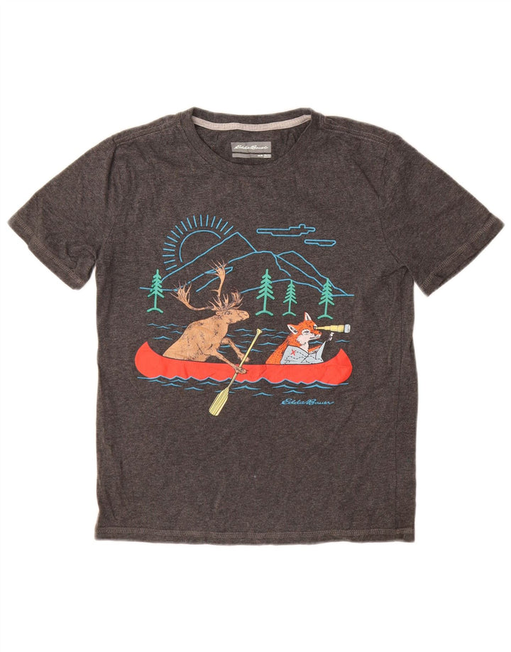 Eddie Bauer drenge grafisk t-shirt top 10-11 år medium grå bomuld natur