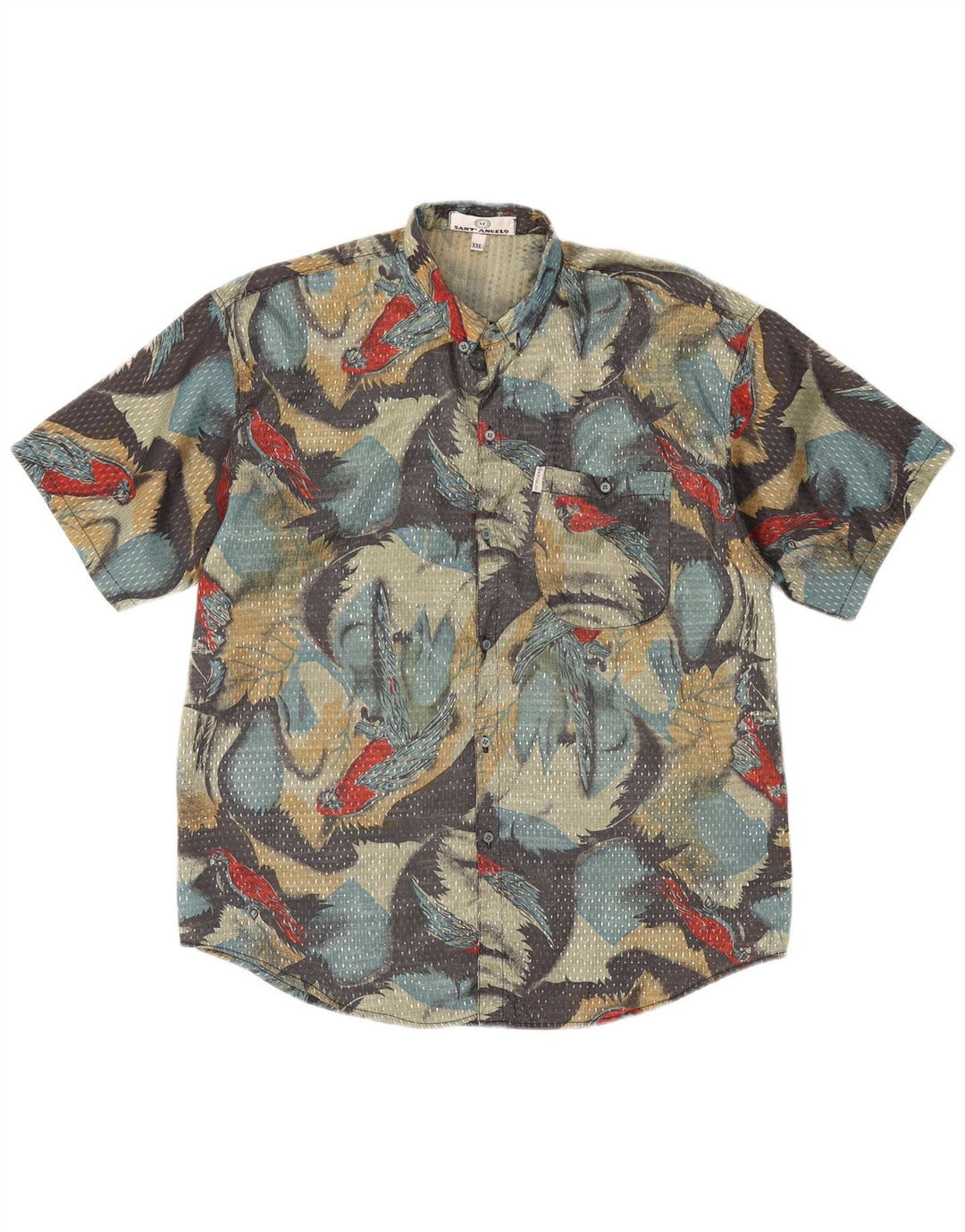 Vintage herre abstrakt mønster kortærmet skjorte 2XL grå