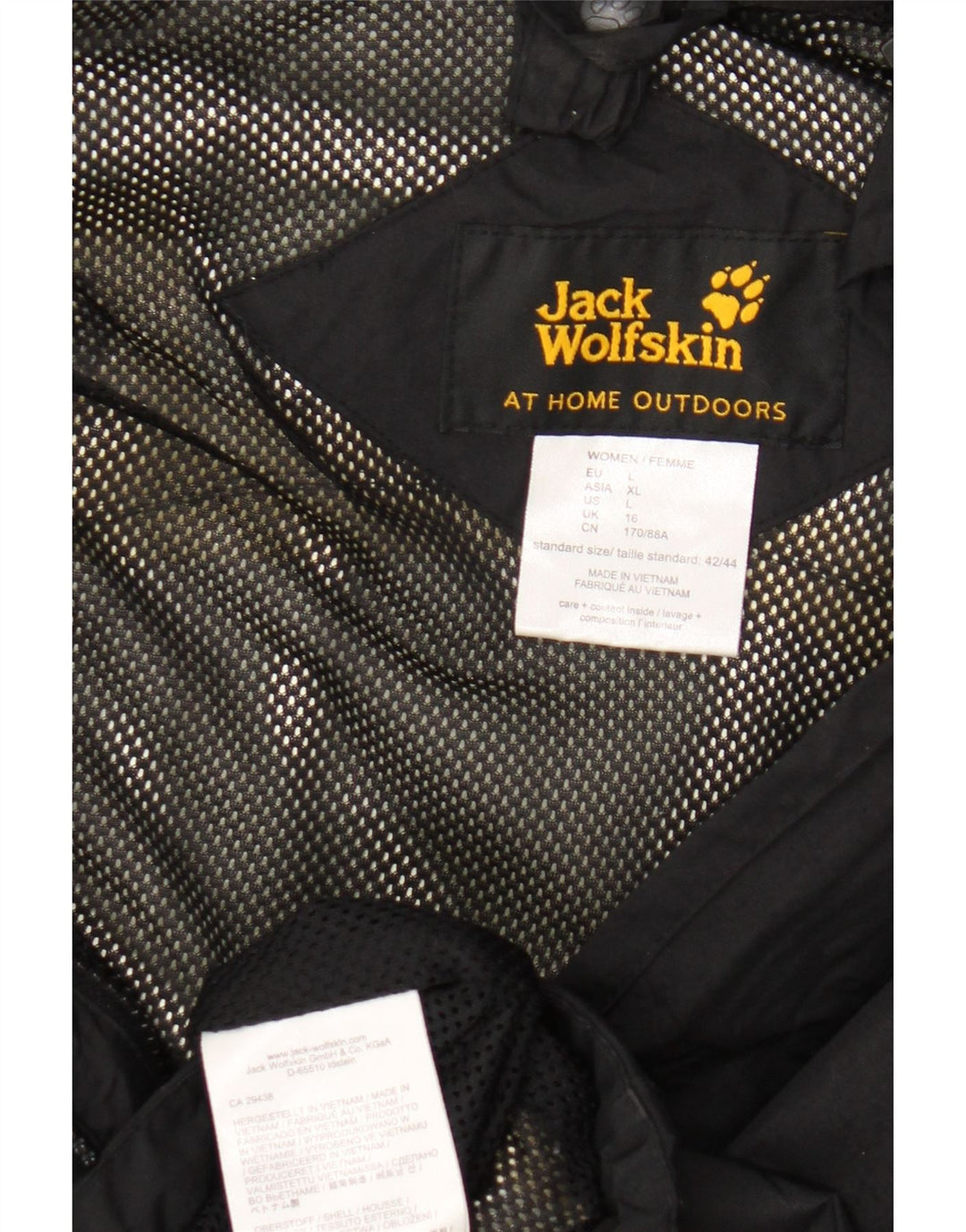 Jack Wolfskin Dame Regnjakke med hætte UK 16 Stor sort polyamid