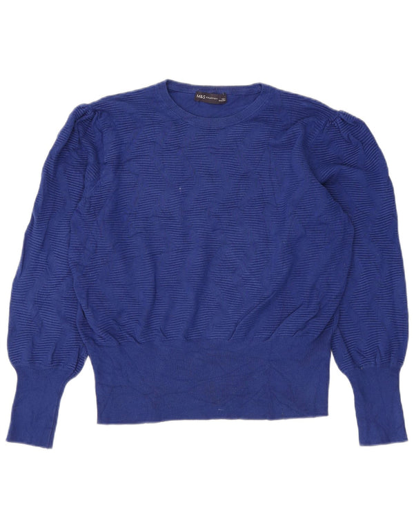 Marks & Spencer Dame Crop Crew Neck Jumper Sweater UK 16 Large Navy Blue