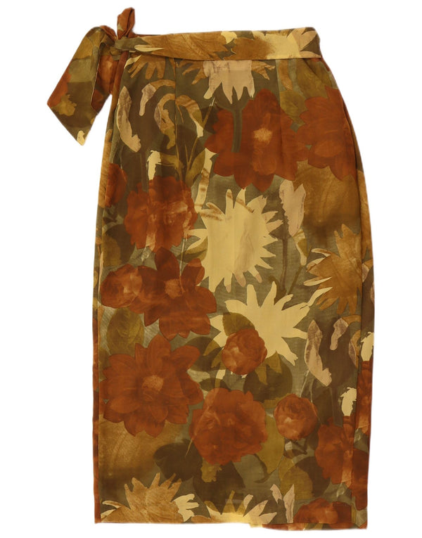 Vintage dameomslagsnederdel IT 44 Medium W28 Brun blomsterpolyester