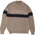 IZOD Mens Crew Neck Jumper Sweater Large Grey Striped Cotton Vintage Izod and Second-Hand Izod from Messina Hembry 