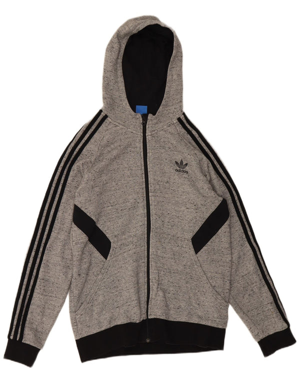 Adidas hættetrøje med lynlås til drenge 15-16 år grå flækket bomuld