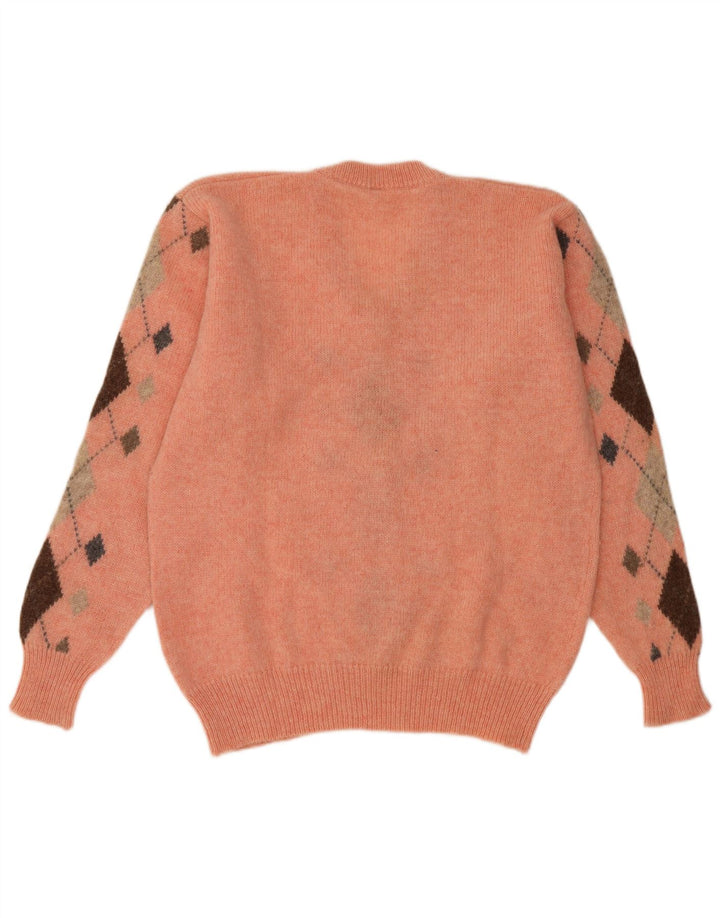 Vintage Herre V-hals sweater Stor Orange Argyle/Diamond