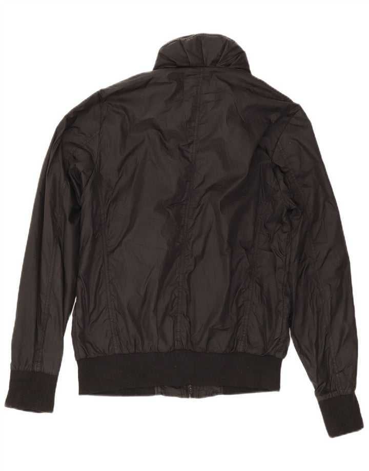 Zara Herre Hooded Bomber Jacket UK 38 Medium Black Nylon