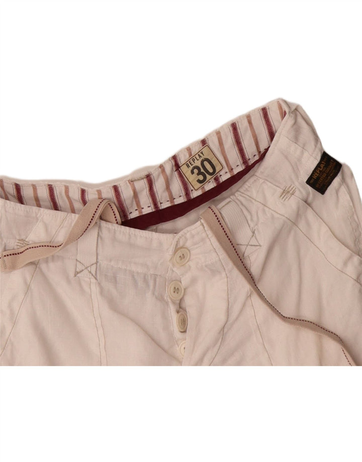 REPLAY Womens Graphic Straight Chino Trousers W30 L33 White Vintage Replay and Second-Hand Replay from Messina Hembry 