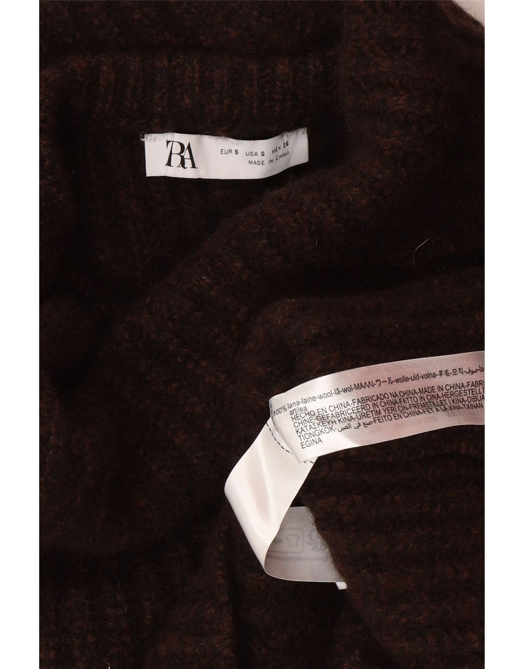 Zara Dame Oversized rullehals sweater UK 10 Lille brun uld
