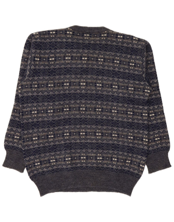 Silvy Herre Crew Neck Jumper Sweater IT 50 Medium Navy Blue Fair Isle