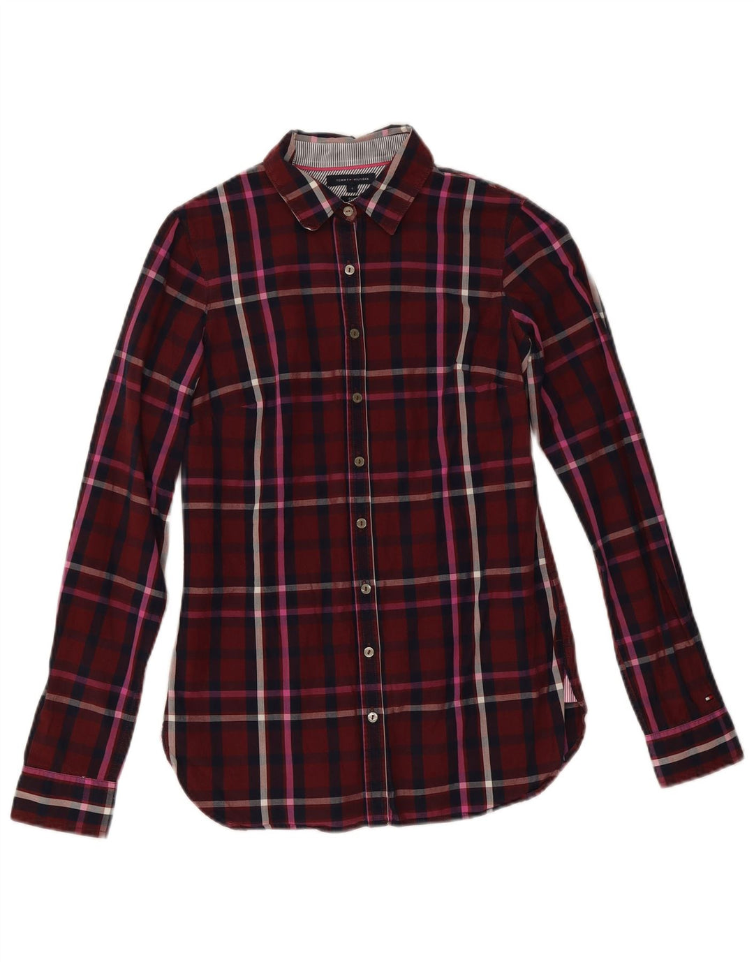 Tommy Hilfiger dameskjorte US 4 Small Bourgogne ternet bomuld
