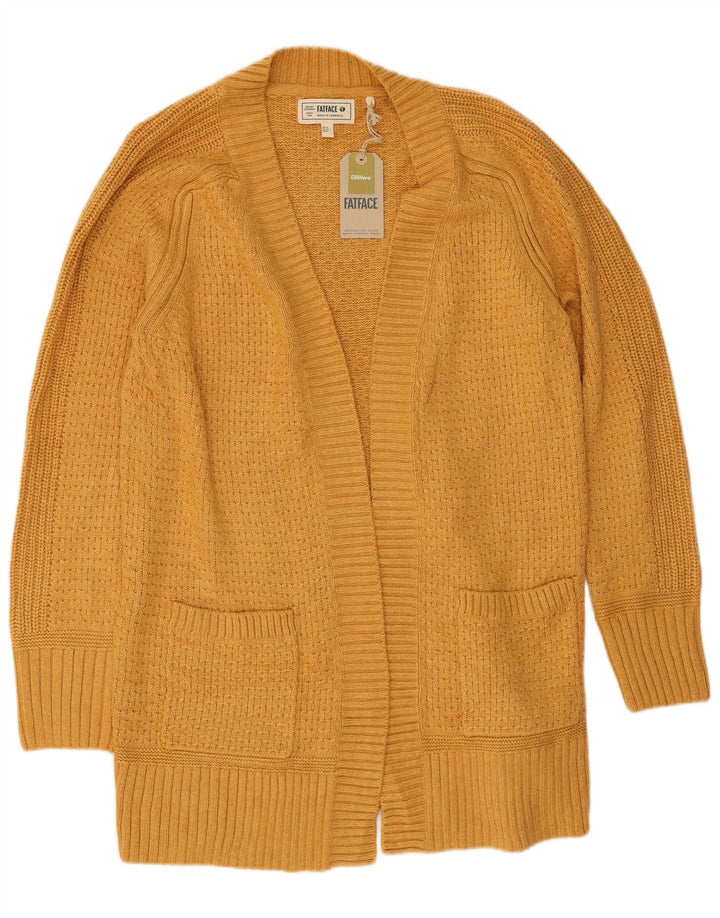 Fat Face Dame Longline Åben Cardigan Sweater UK 12 Medium Yellow Viscose
