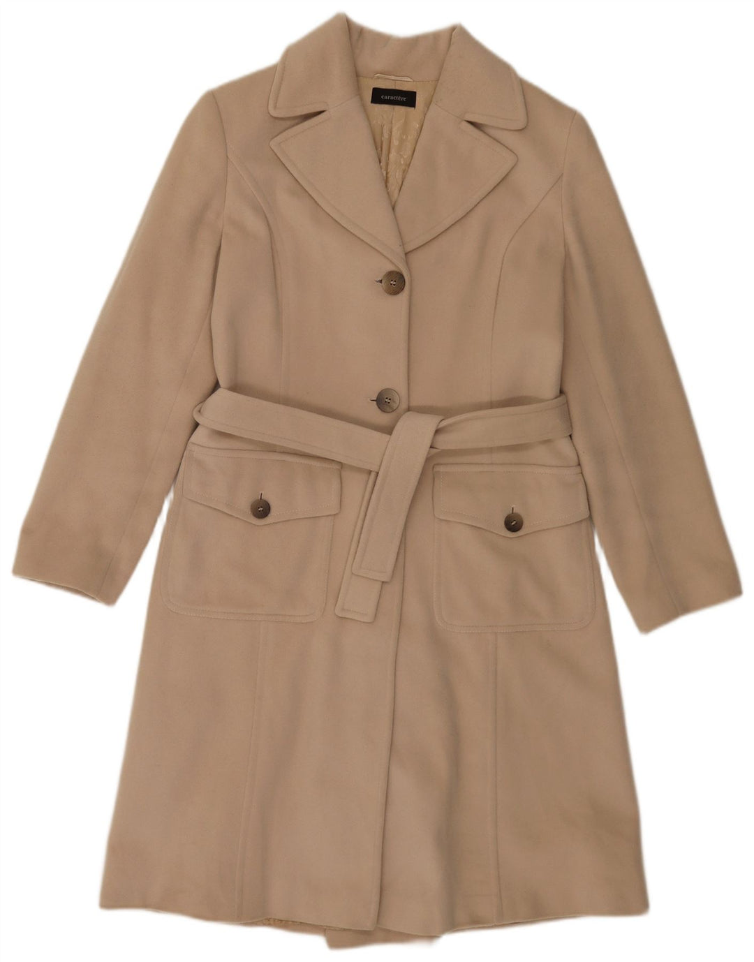 Caractere Dame Overfrakke UK 14 Stor Beige Virgin Wool