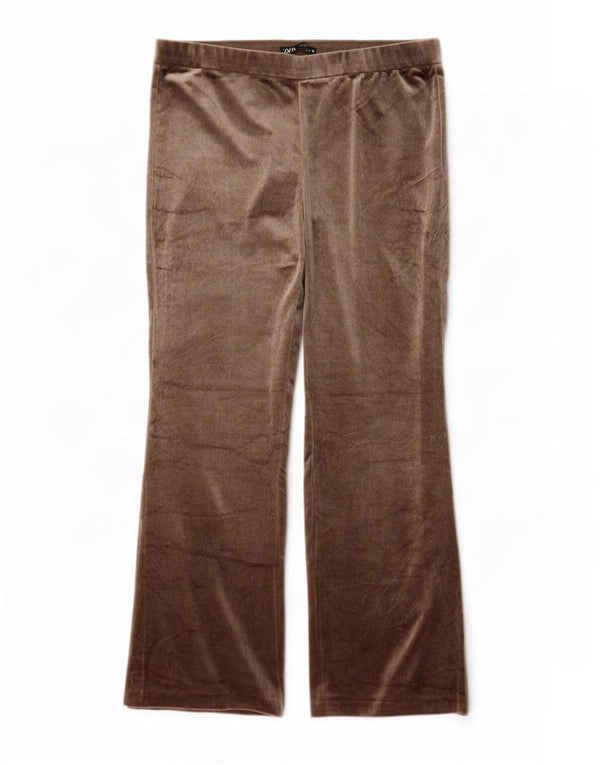 Zara Dame Flare Velour Træningsdragt Bukser UK 20 2XL Brun Polyester