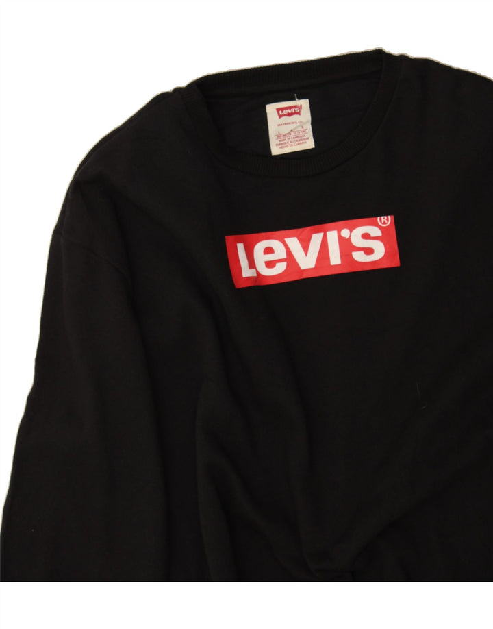 LEVI'S Boys Loose Fit Graphic Sweatshirt Jumper 12-13 Years Large Black Vintage Levi's and Second-Hand Levi's from Messina Hembry 