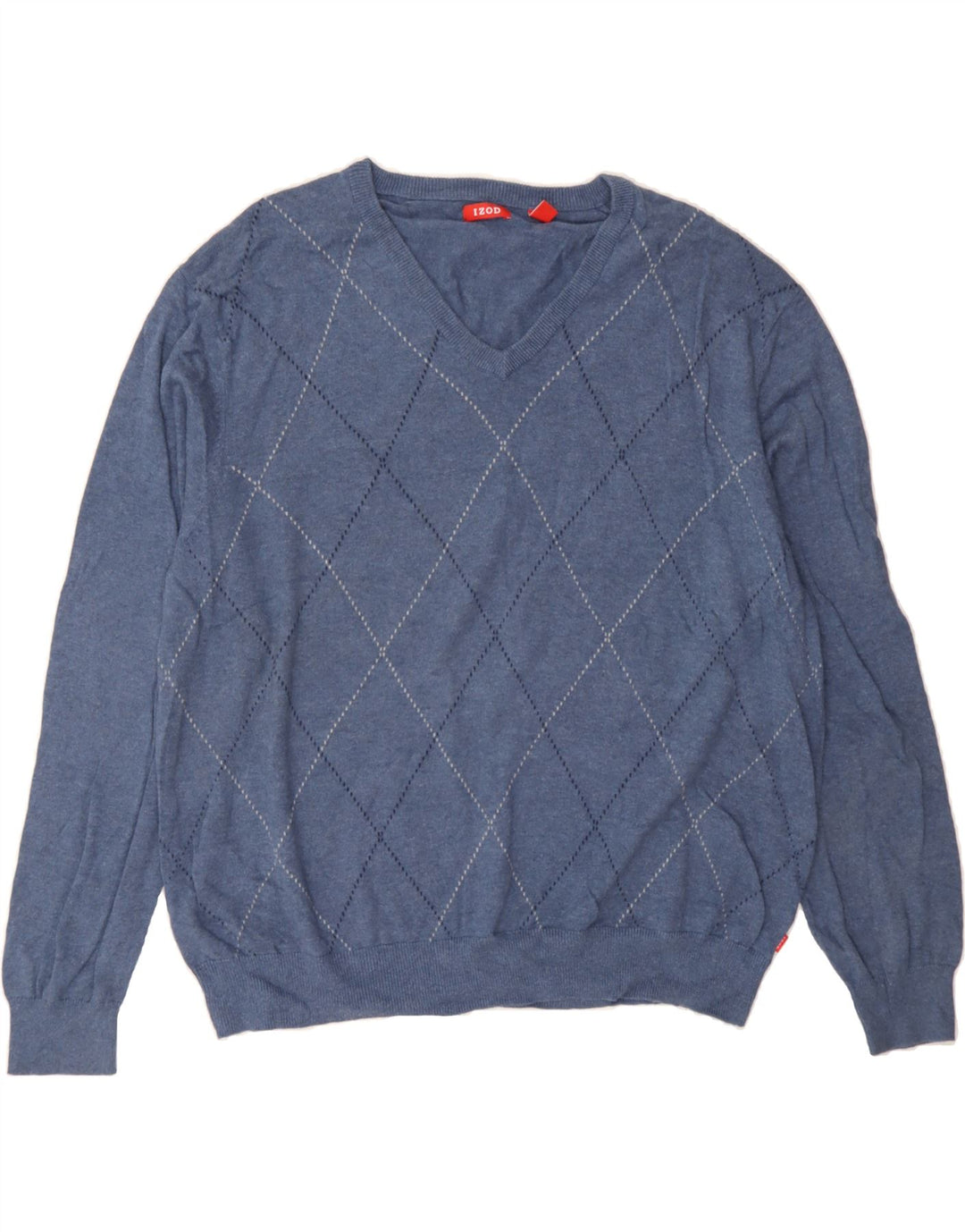IZOD Herre V-hals sweater 2XL Blå Argyle/Diamant Bomuld
