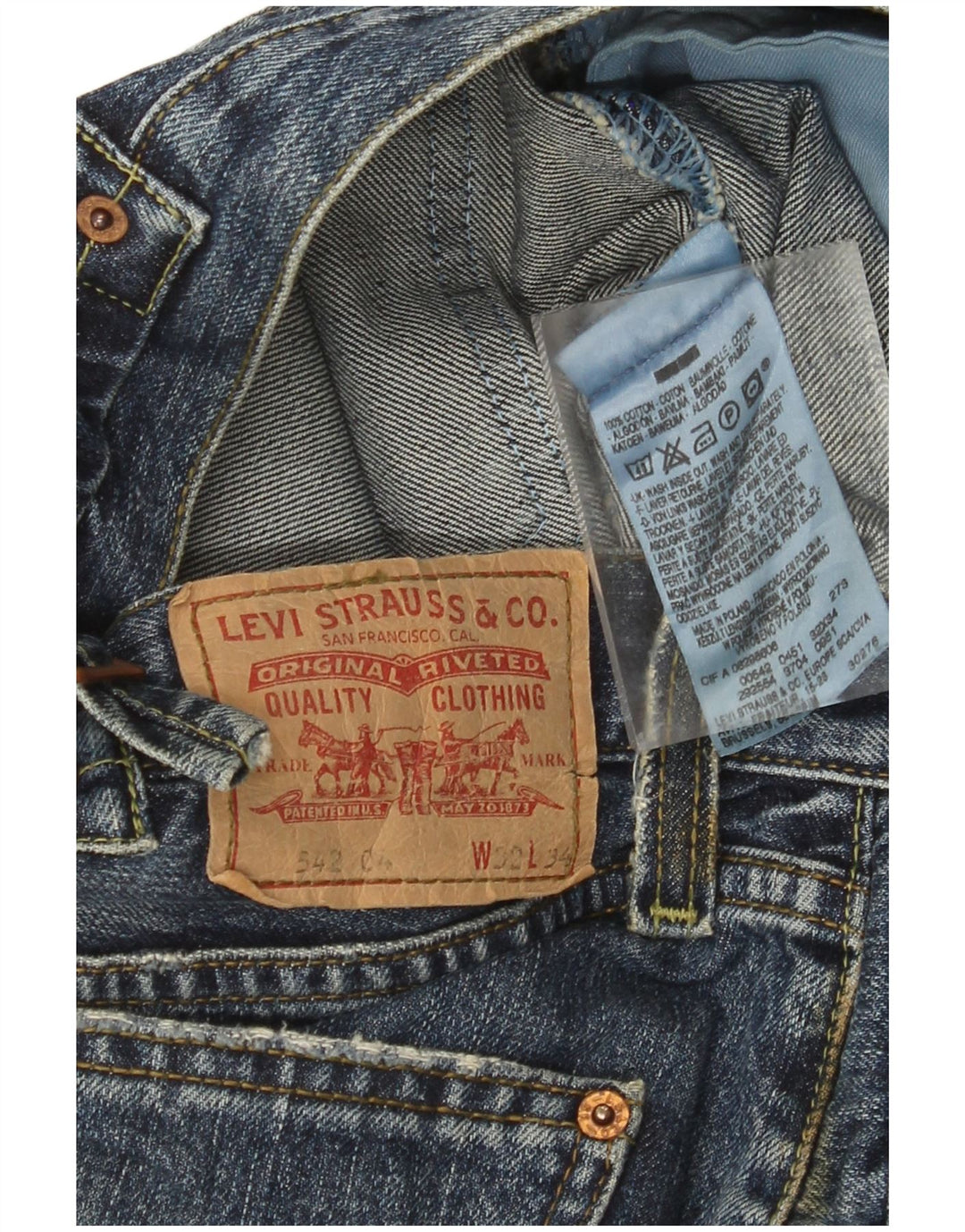 Levi's Herre 542 Distressed Bootcut Jeans W32 L34 Blå bomuld