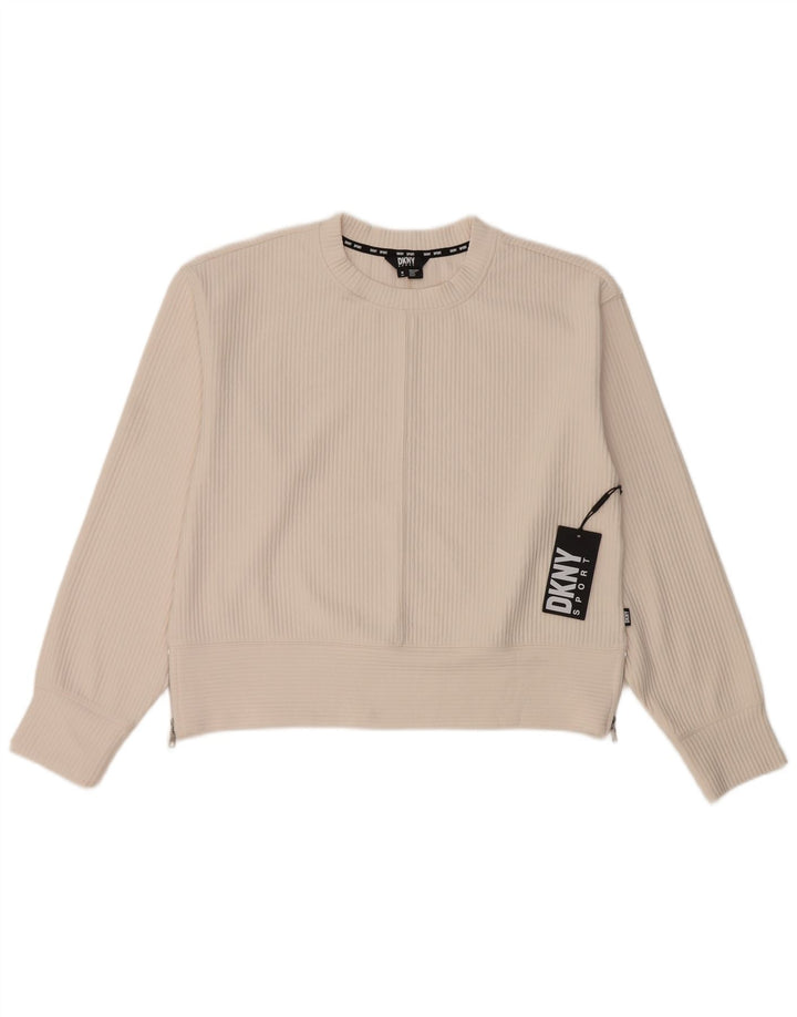 Dkny Womens Sweatshirt Jumper UK 14 Medium Off White Polyester