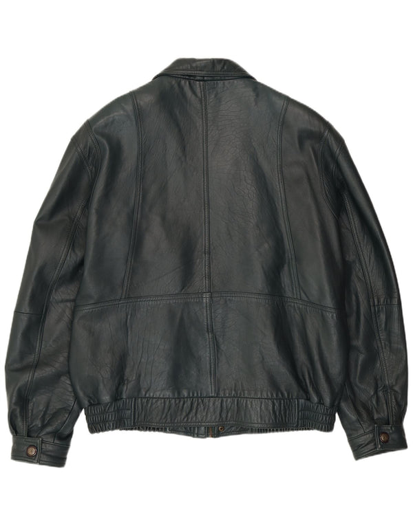 VINTAGE Herre Læderjakke EU 56 3XL Grønt Læder