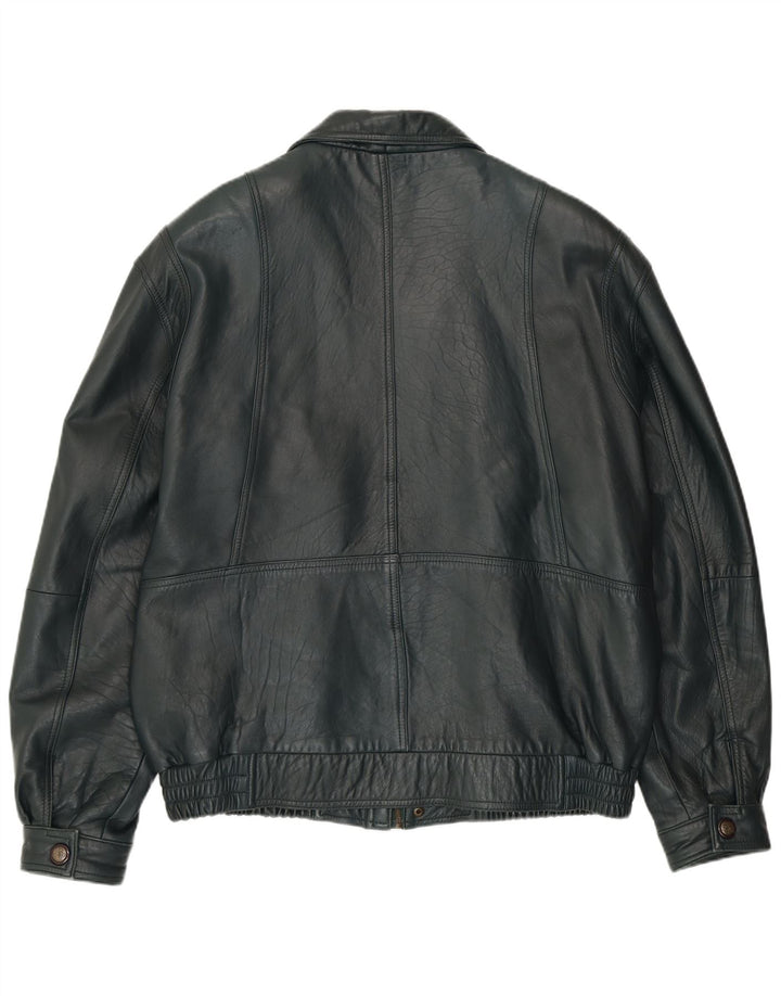 VINTAGE Herre Læderjakke EU 56 3XL Grønt Læder