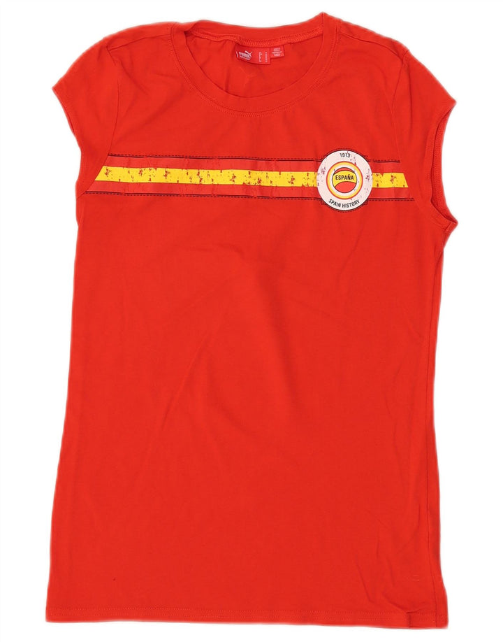 PUMA Dame Espana Grafisk T-Shirt Top UK 12 Medium Rød Bomuld