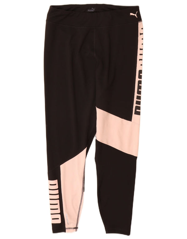 PUMA Womens Crop Graphic Leggings UK 14 Large Black Colourblock