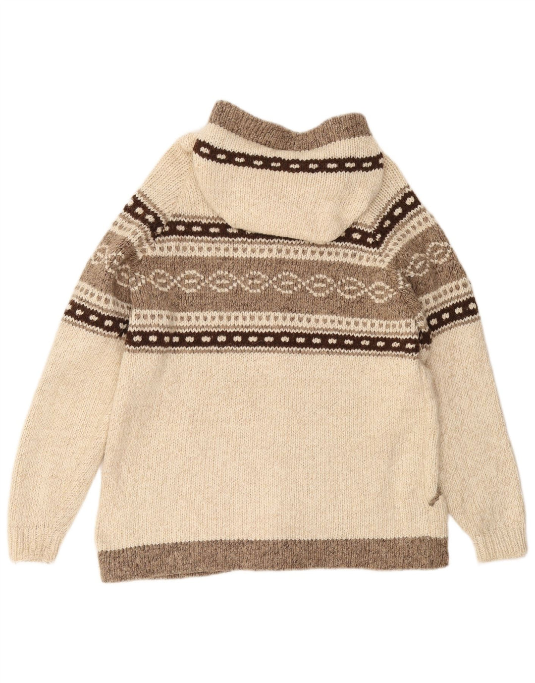 VINTAGE sweater med hætte til mænd Medium Off White Fair Isle