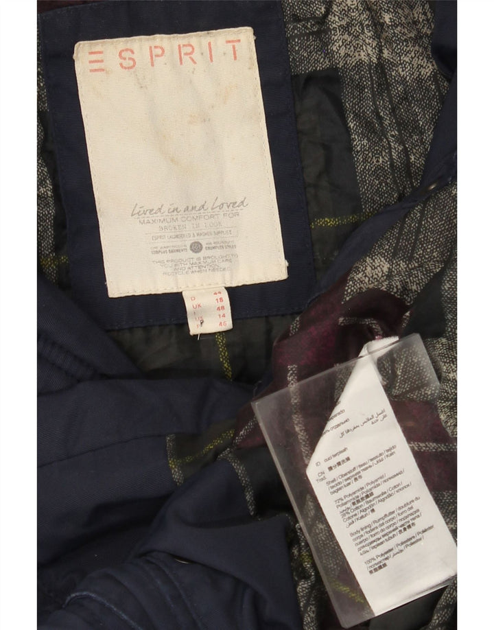 Esprit Dame Hætte Polstret Frakke UK 18 XL Navy Blue Polyamide